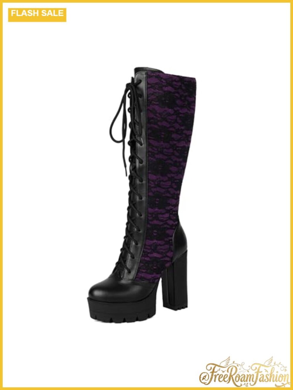 Women's Lace Up Knee High Platform Combat Boots Gothic Block Heel